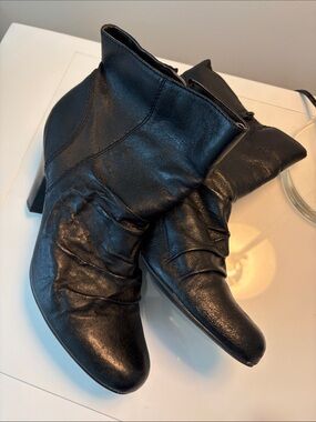 a.n.a Black Leather Ankle Booties with Low Block Heel